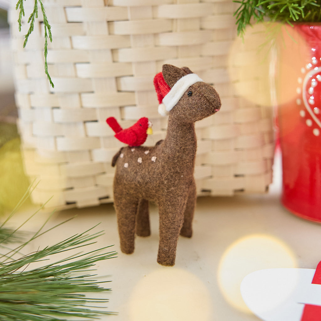 Santa Deer with Bird Friend Ornament