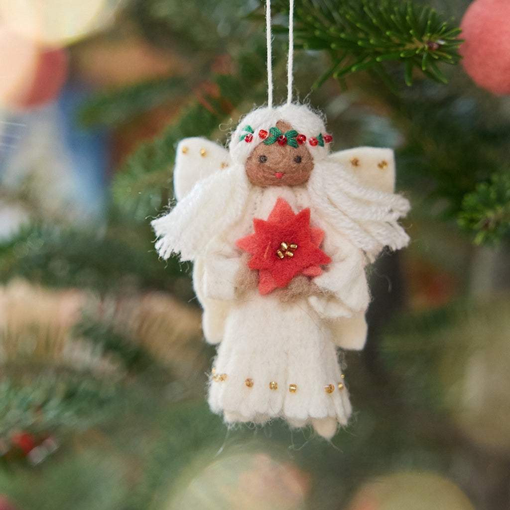 Poinsettia Star Angel Ornament