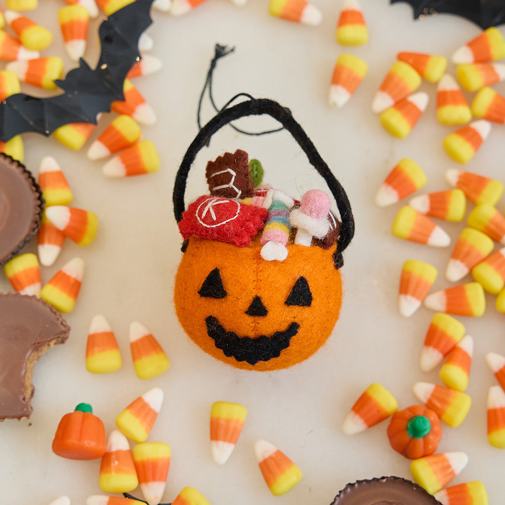Hand Felted Jack O'Lantern Halloween Trick-or-Treat Basket