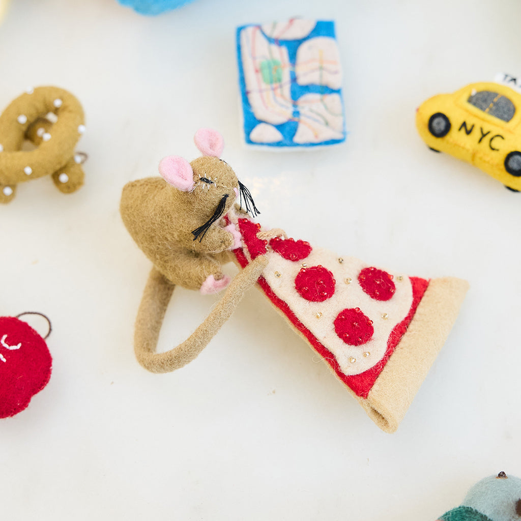 Hand Felted Brown NYC Rat Eating Pizza Ornament – Craftspring