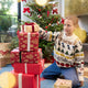 Craftspring’s NYC Holiday 100% Alpaca Sweater — heirloom-quality crewneck knit of ultra-soft baby alpaca wool, sustainably harvested and adorned with festive NYC jacquard motifs like bagels, taxi cabs, and pigeons — ethically crafted by artisans in Peru. A girl wears the sweater in front of a Christmas tree, embodying Christmas joy and holiday gifting warmth.