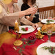 Red Candle Garland Linen Table Runner