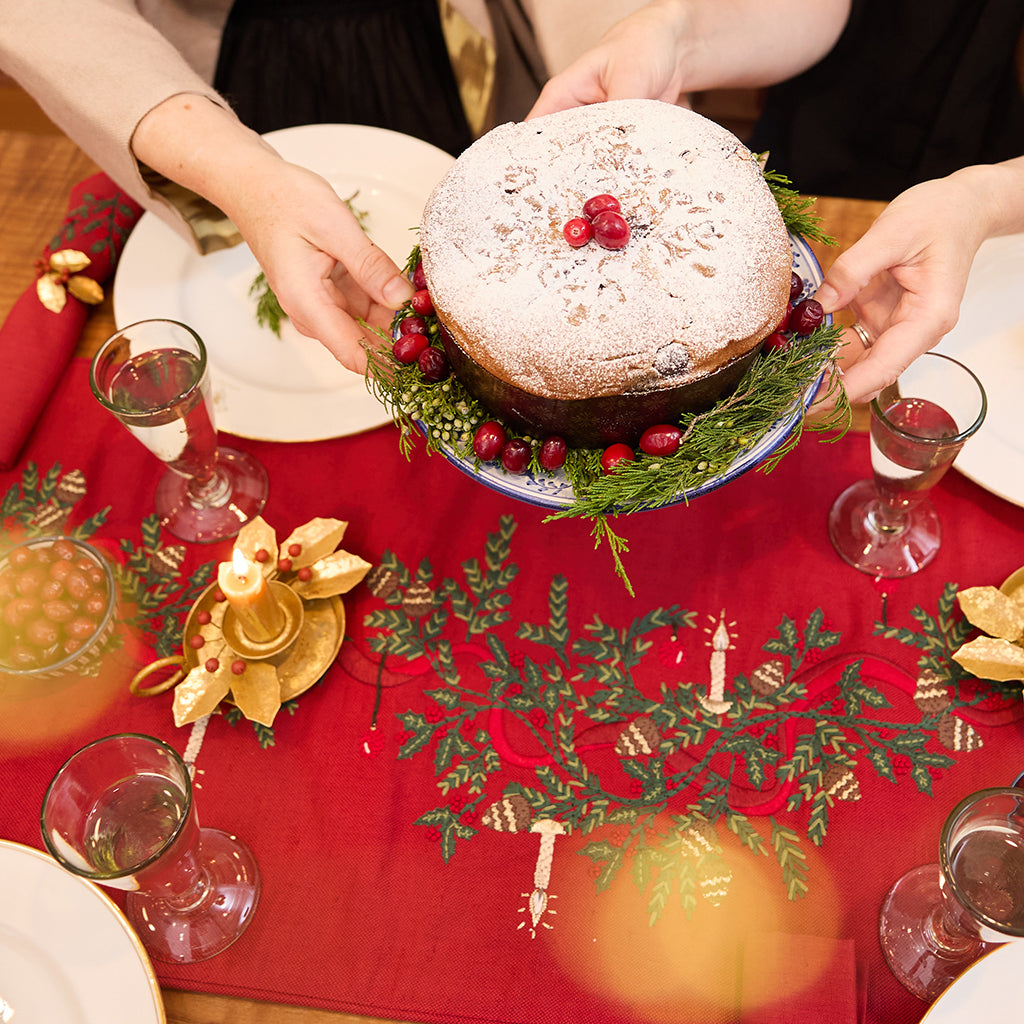 Red Candle Garland Linen Table Runner