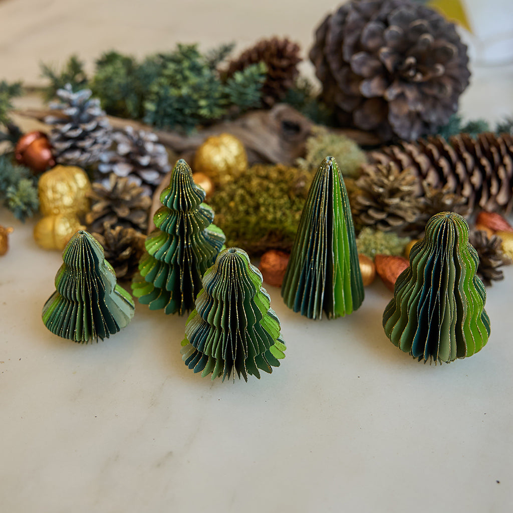 Green Honeycomb Paper Mini Trees - Set of 5