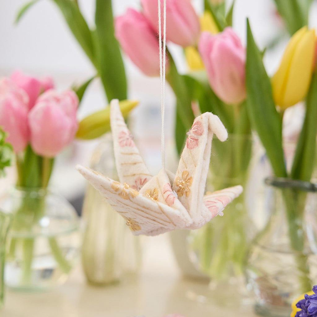 Floral Origami Crane Ornament