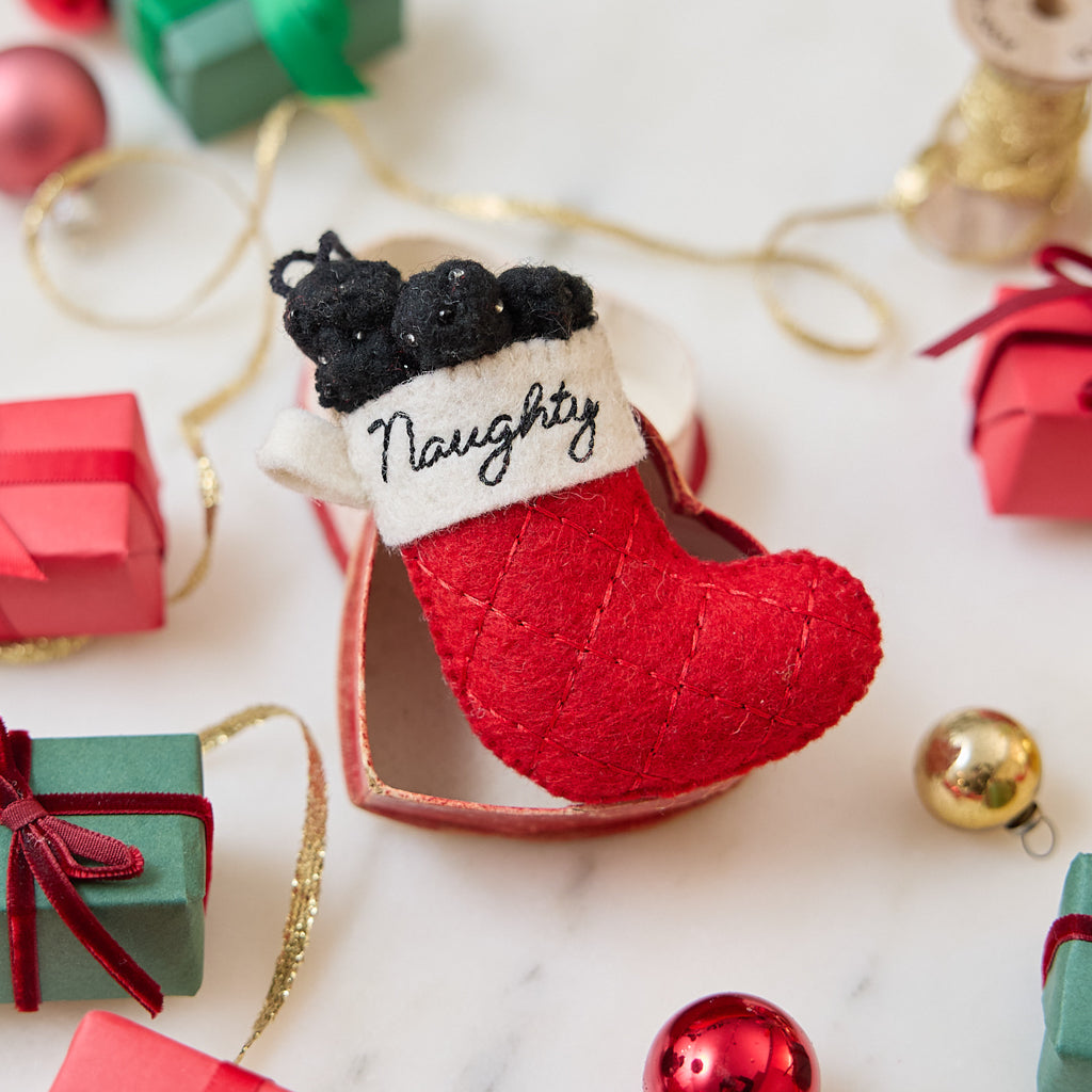 Naughty Stocking with Coal Ornament