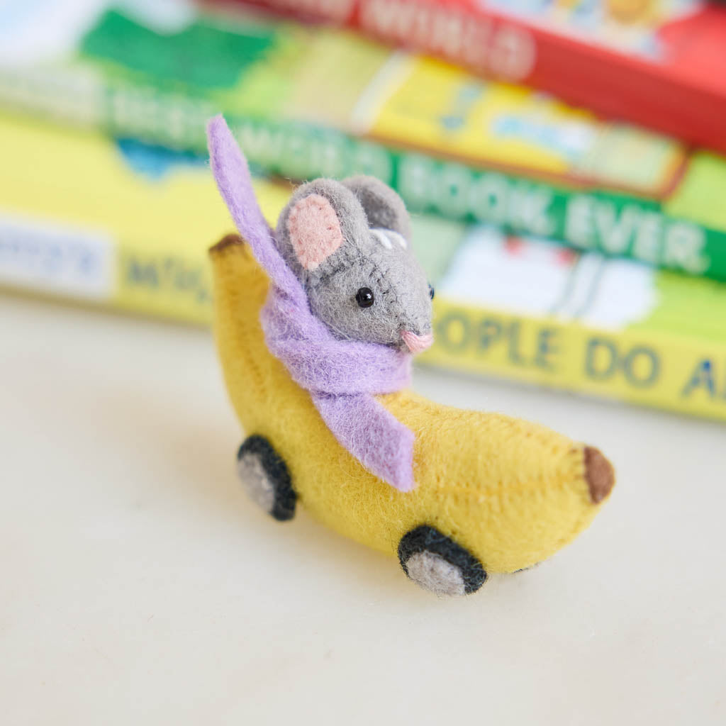Mouse in Banana Race Car Ornament
