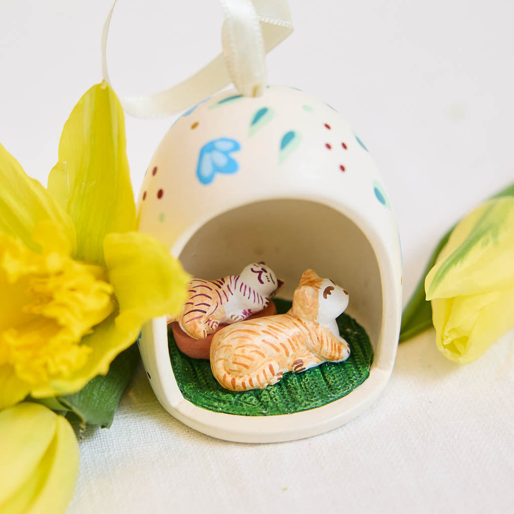 Cats in Egg Ceramic Ornament