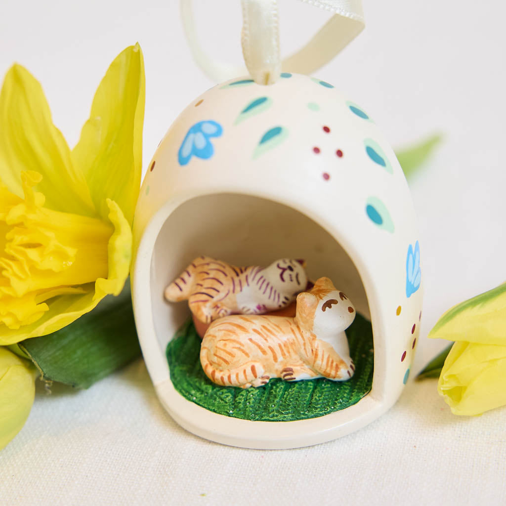 Cats in Egg Ceramic Ornament