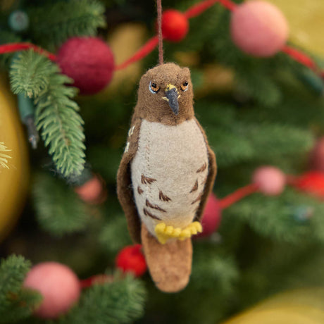 Celebrate the beauty of North American wildlife with this handmade red-tailed hawk ornament, a nature-inspired decoration perfect for bird lovers and rustic holiday decor.
