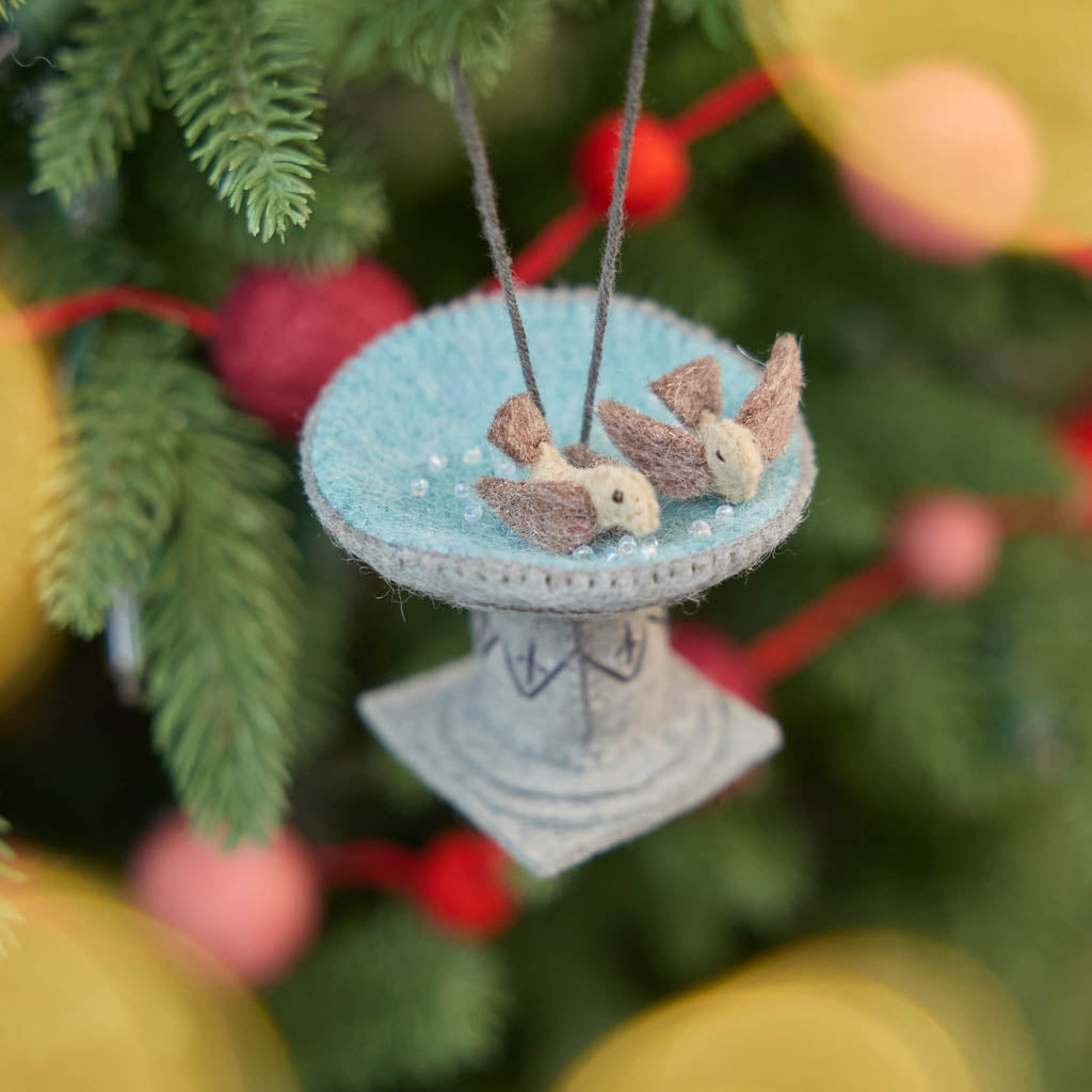 Bird Bath Ornament - Handmade Felt Garden Scene | Craftspring