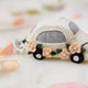 detail shot of “Just Married” wedding car ornament—perfect for newlyweds, bridal showers, and romantic holiday décor.