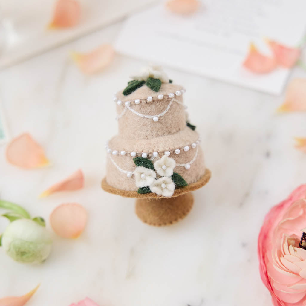 handmade wedding cake ornament—perfect for bridal showers, weddings, anniversaries, and romantic holiday décor.