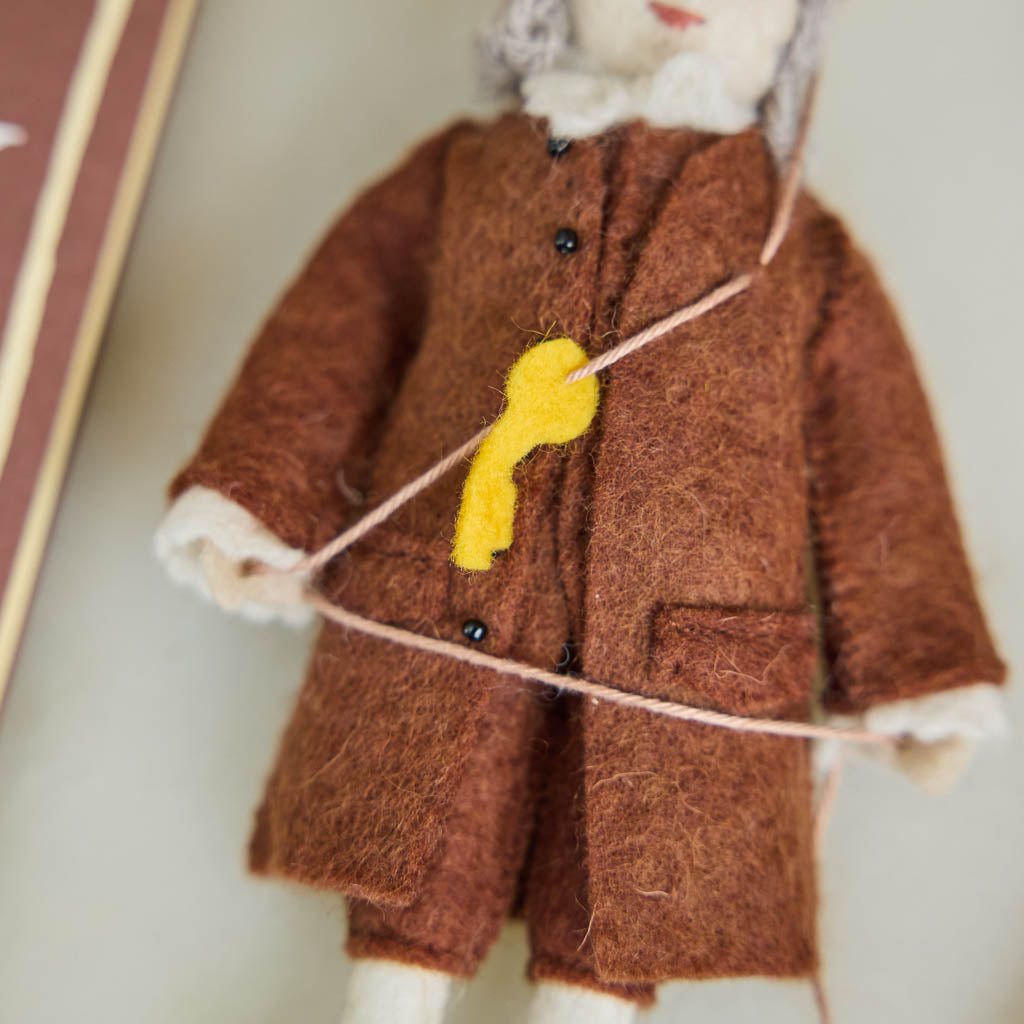 Honor the brilliance and ingenuity of a true American icon with our handcrafted Benjamin Franklin Ornament from the Craftspring Semiquincentennial Collection. Featuring Franklin in his classic colonial attire while flying a kite with a key