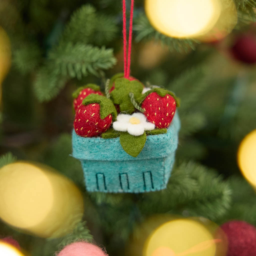 Strawberry Pint Felt Ornament | Handmade Berry Basket Décor