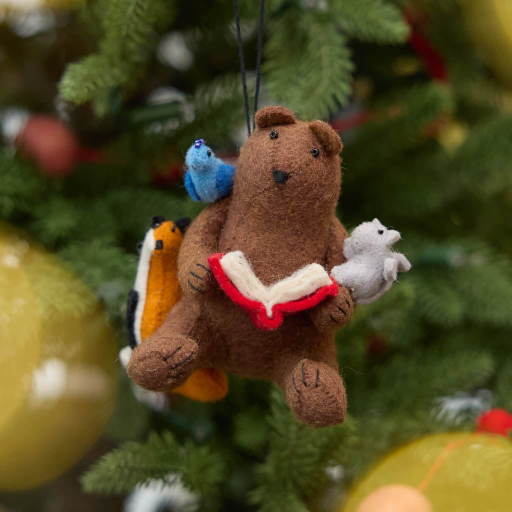 Reading Bear with Friends Ornament