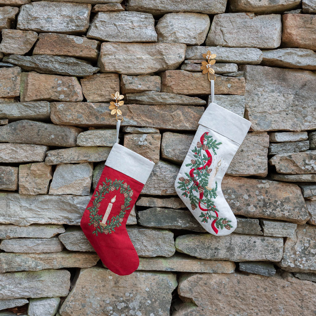 Natural Candle Garland Linen Stocking