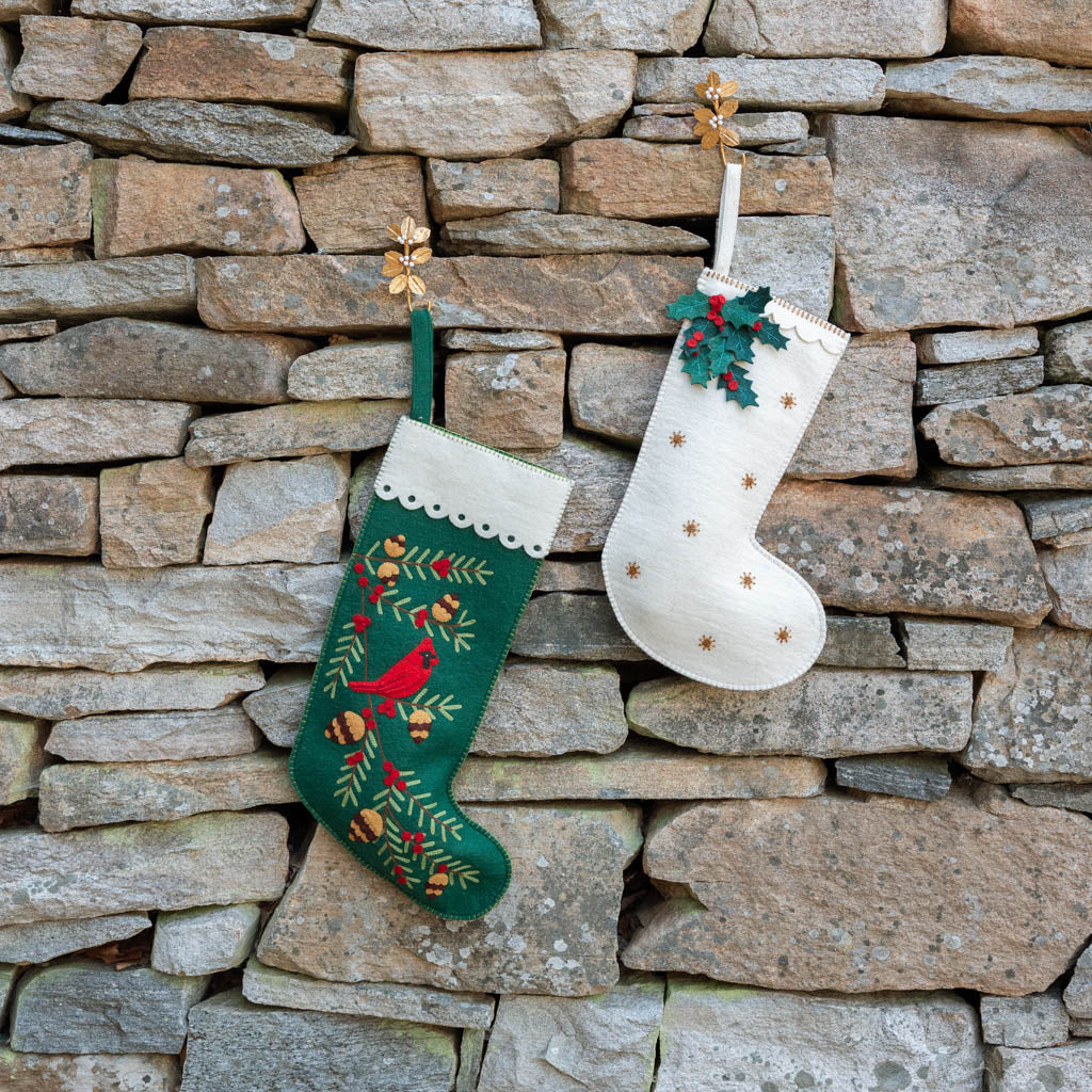 White Festive Holly Stocking