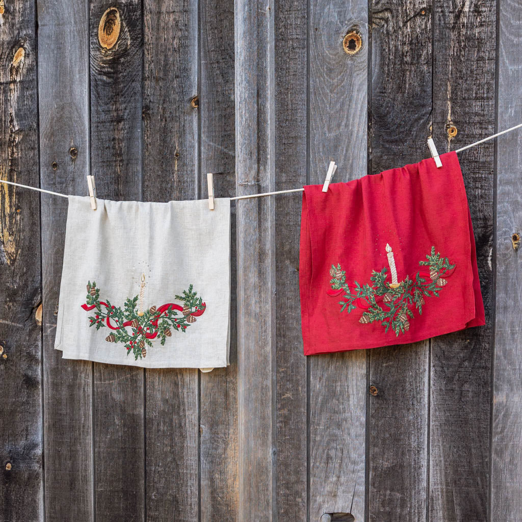 Natural Candle Garland Linen Tea Towel
