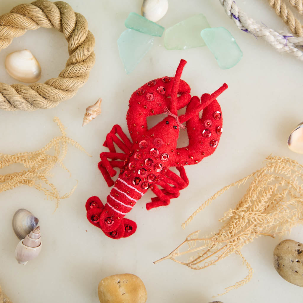 Bejeweled Red Lobster Ornament – Coastal Maine Felt Décor