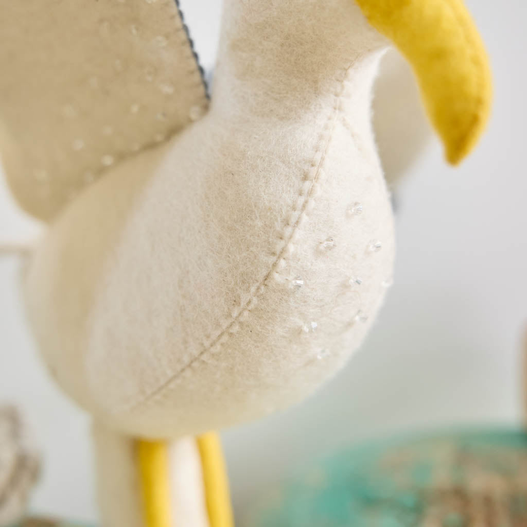 Let your holiday décor take flight with our handcrafted Seagull Tree Topper, a whimsical coastal alternative to the traditional star or angel. With wings fully outstretched, bright yellow legs, and classic black-tipped feathers, this charming seabird captures the freedom and beauty of life by the ocean.