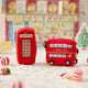 A handmade felt Double Decker London Bus ornament celebrating iconic British landmarks, London adventures, and festive holiday travel.