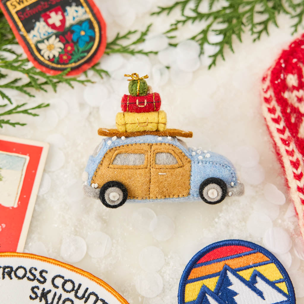 Station Wagon with Luggage Ornament