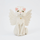 Handmade felt Angel Cat Tree Topper from Craftspring rotating to show front, side, and back views—featuring white angel wings, a halo, a white collar with a bell, and gold embroidered details, showcasing heirloom-quality craftsmanship, ethically crafted by artisans using sustainable wool.