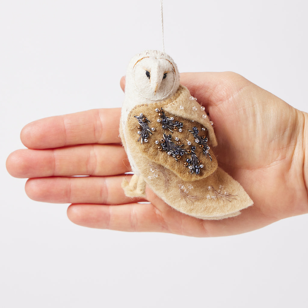Beaded Barn Owl Ornament