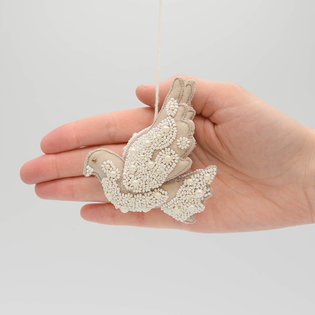 Satin Dove Beaded Ornament
