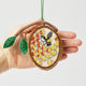Cotton-linen blend beaded beehive ornament with intricate embroidery on both sides