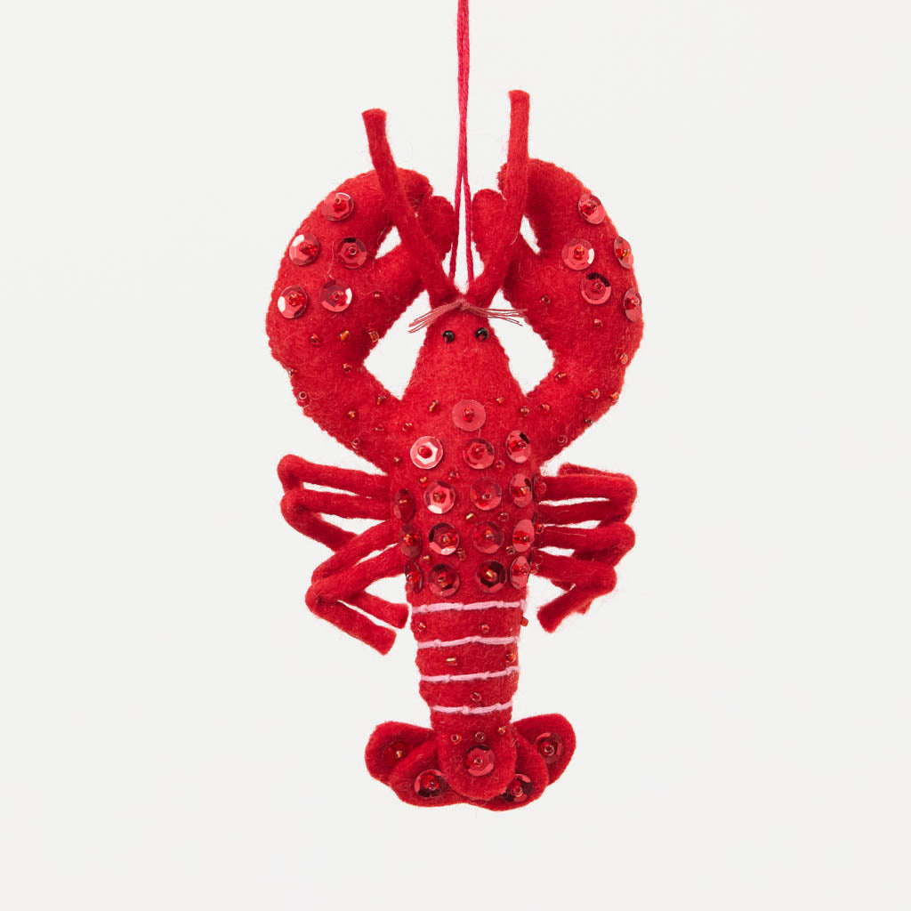 Bejeweled Red Lobster Ornament – Coastal Maine Felt Décor