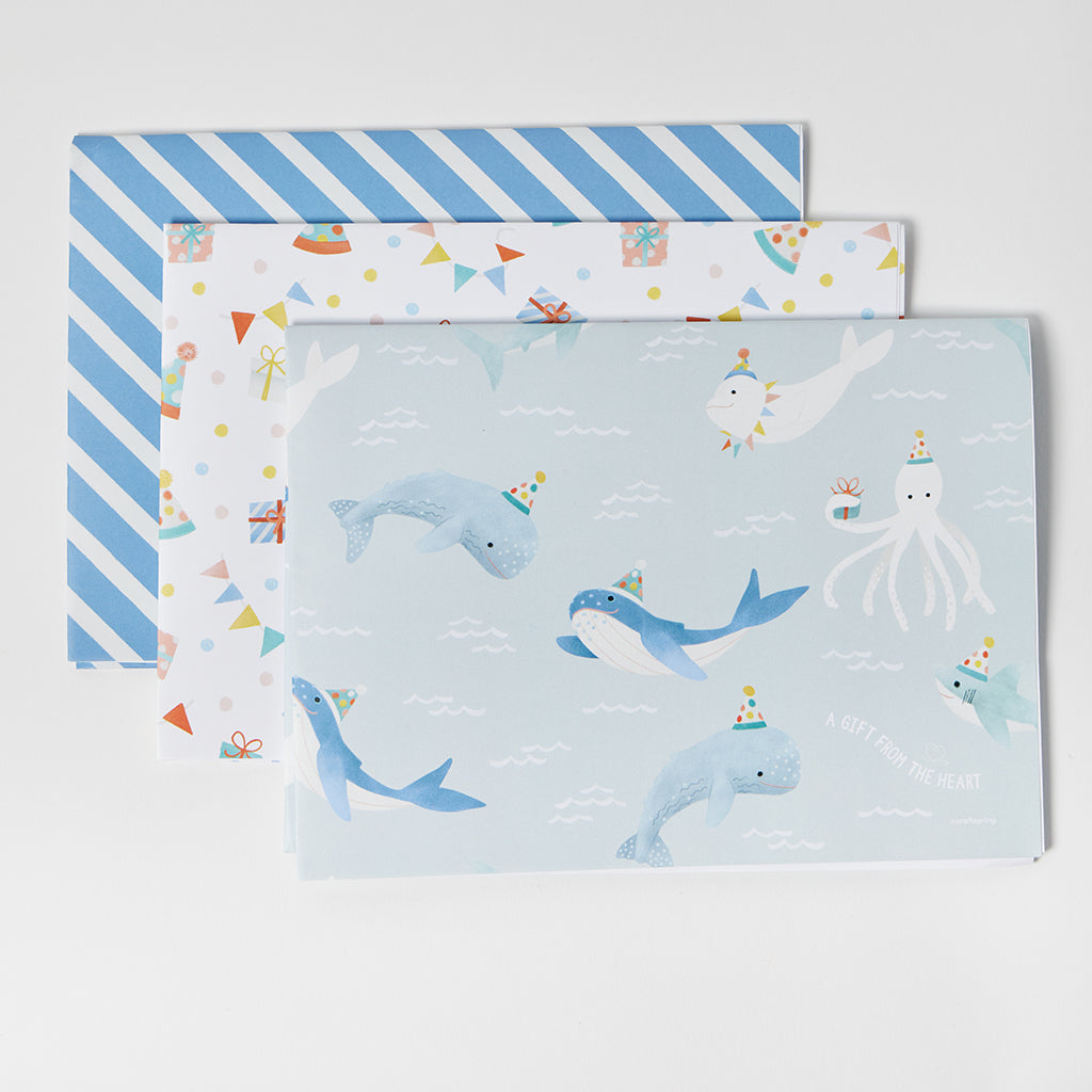 Birthday Party Ocean Wrapping Paper Sheets Set of 3