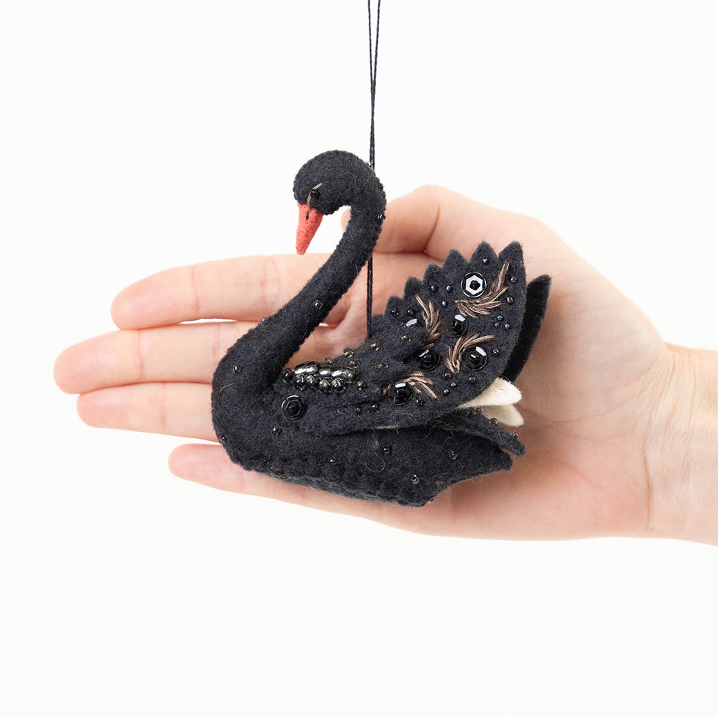 Beaded Black Swan Ornament