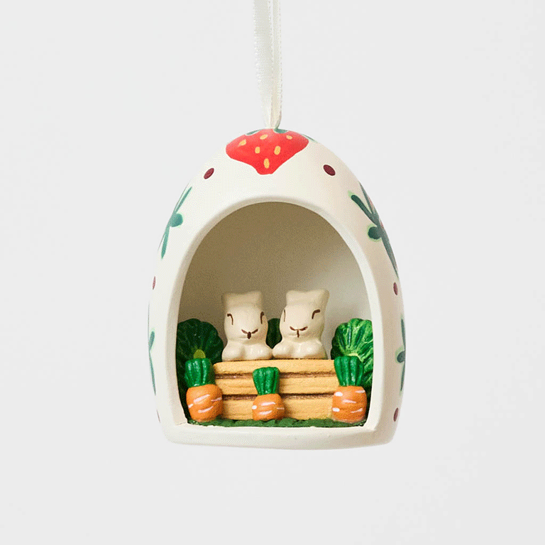 Bunnies in Egg Ceramic Ornament