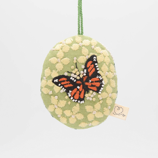 Butterfly on Hydrangea Embroidered Egg Ornament