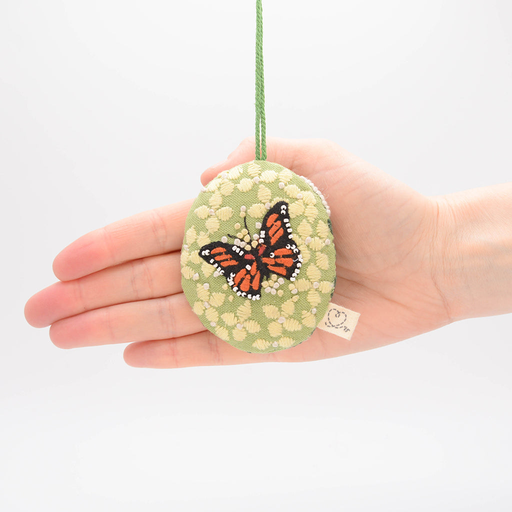 Butterfly on Hydrangea Embroidered Egg Ornament