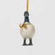 A vintage-inspired Canada Goose Resin Ornament, hand-painted in the Philippines with classic black-and-white markings, a golden metal holly necklace, and satin hanging ribbon.