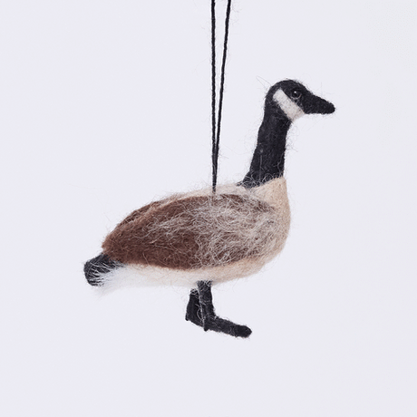 Craftspring’s Canada Goose Ornament rotating to show front, side, and back views — detailed with soft wings and beaded eyes, a keepsake felt ornament to treasure for Christmas and holiday gifting — heirloom-quality decor, ethically crafted by artisans using sustainable wool.