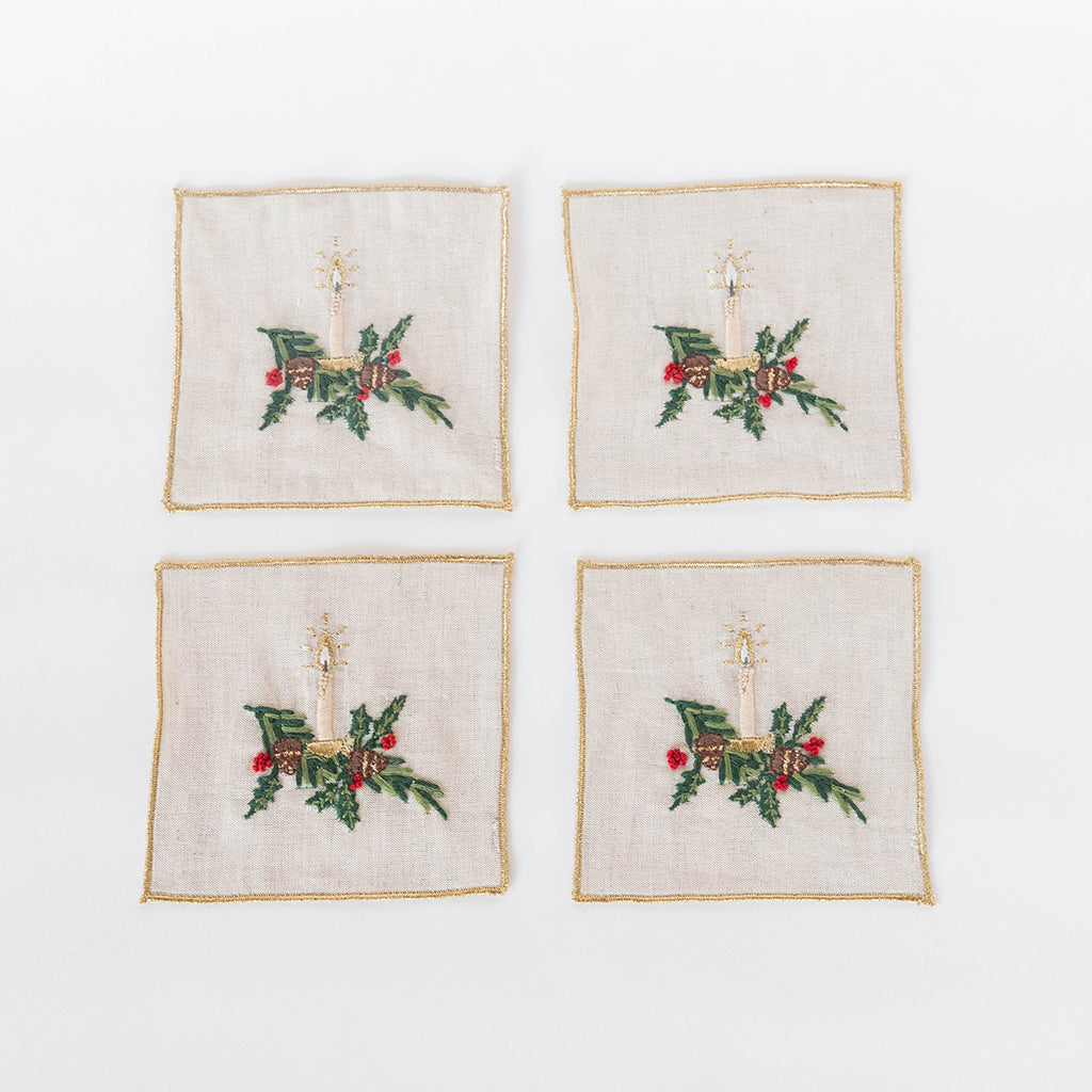 Candle Cocktail Napkin Set of 4 - Natural
