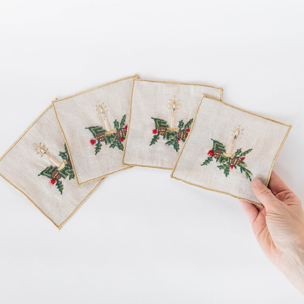 Candle Cocktail Napkin Set of 4 - Natural