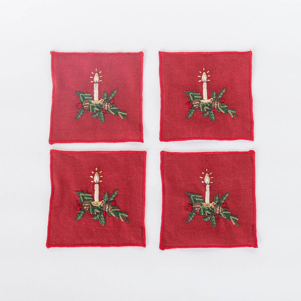 Red Candle Cocktail Napkins - Set of 4