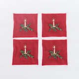 Red Candle Cocktail Napkins - Set of 4