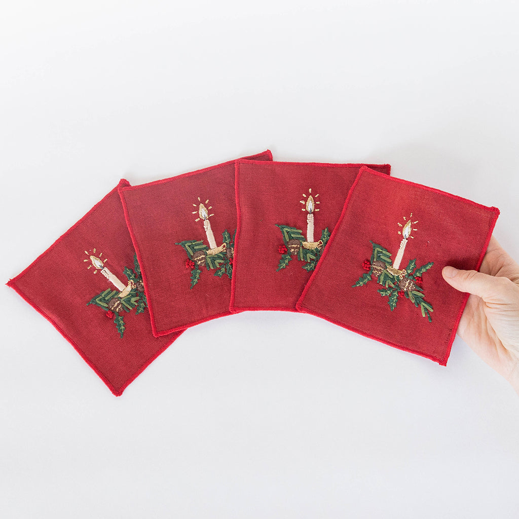 Red Candle Cocktail Napkins - Set of 4