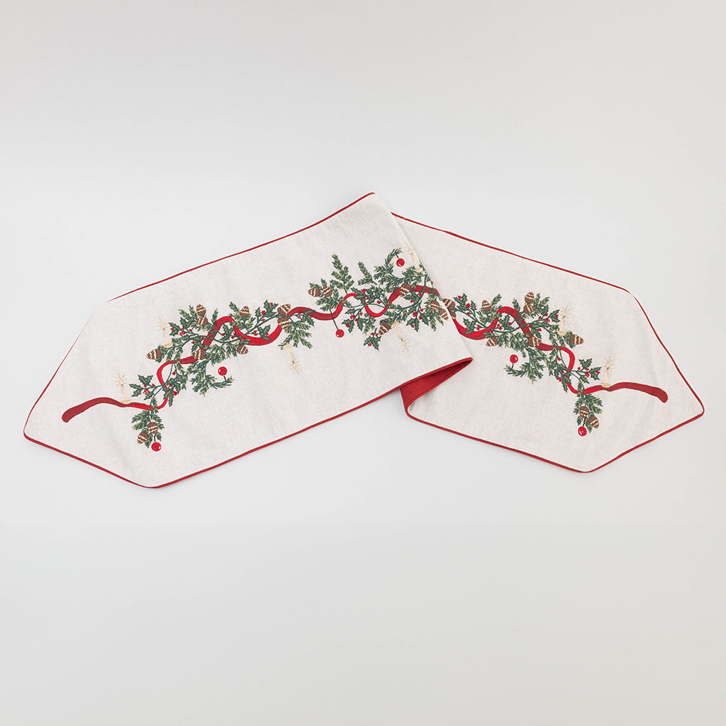 Natural Candle Garland Linen Table Runner