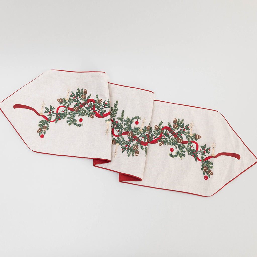 Natural Candle Garland Linen Table Runner