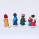 Back view of Craftspring’s Carolers Set of 5 ornaments, showing their vintage attire and applique snow details — handmade felt holiday decor with sweet embroidered touches, ethically crafted by artisans using sustainable wool.