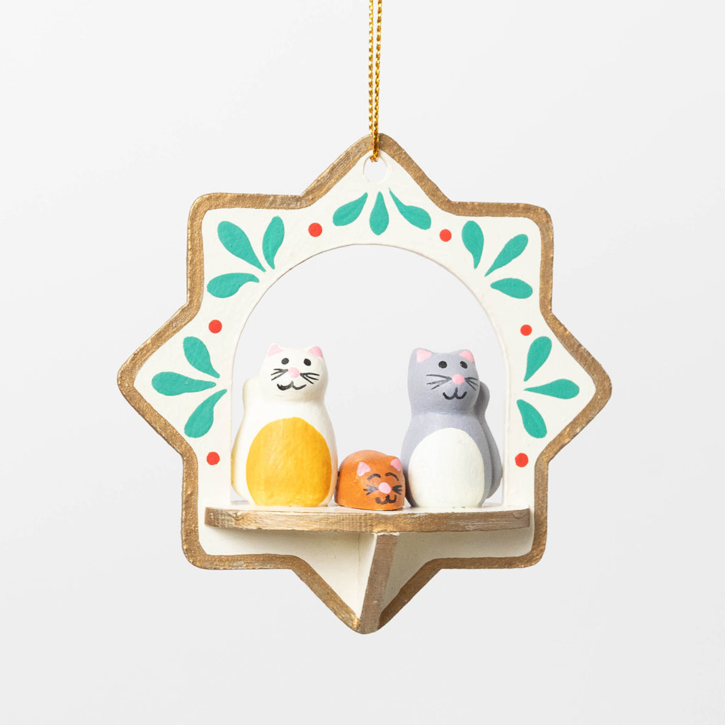 Cat Star Wood Ornament
