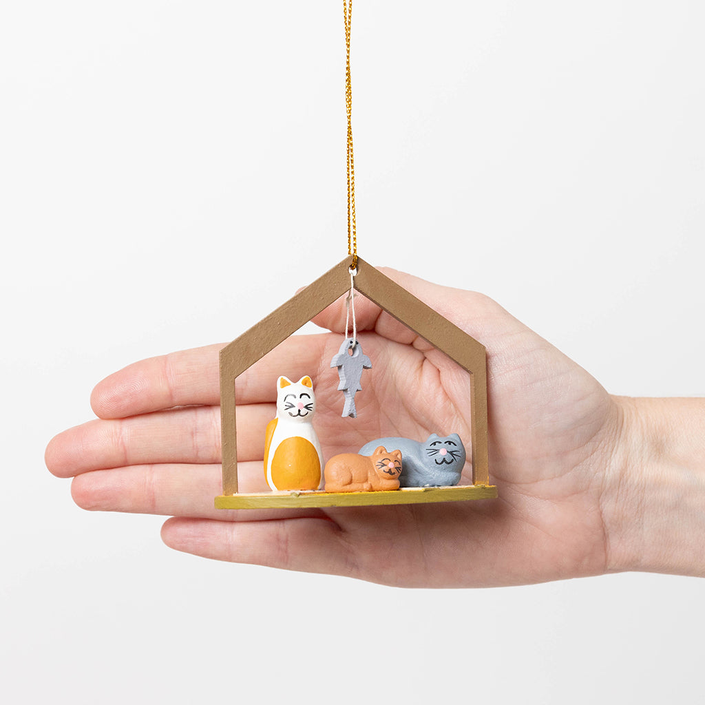 Cat Nativity Wood Ornament
