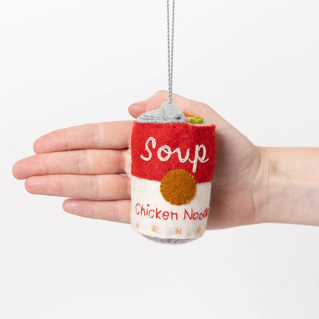 Hand Felted Red & White Chicken Noodle Soup Can Ornament – Craftspring